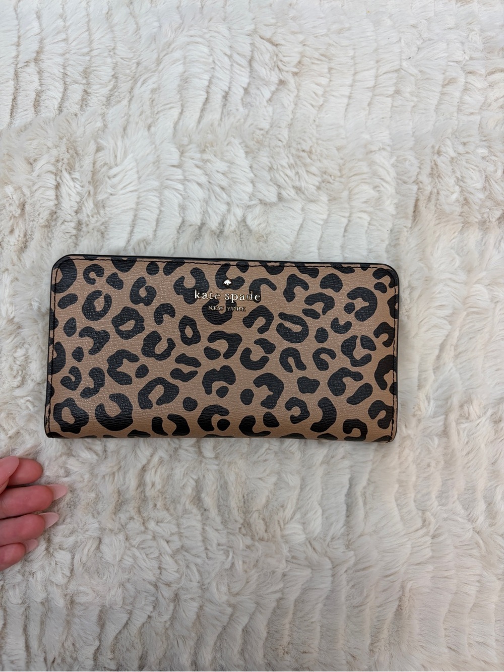 kate spade Leopard-Print Zip Around Wallet in Tan and Black